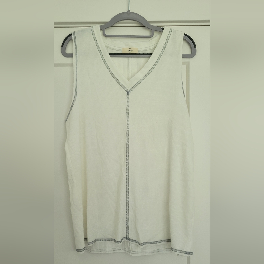 Entro White Ribbed Sleeveless Tank Top